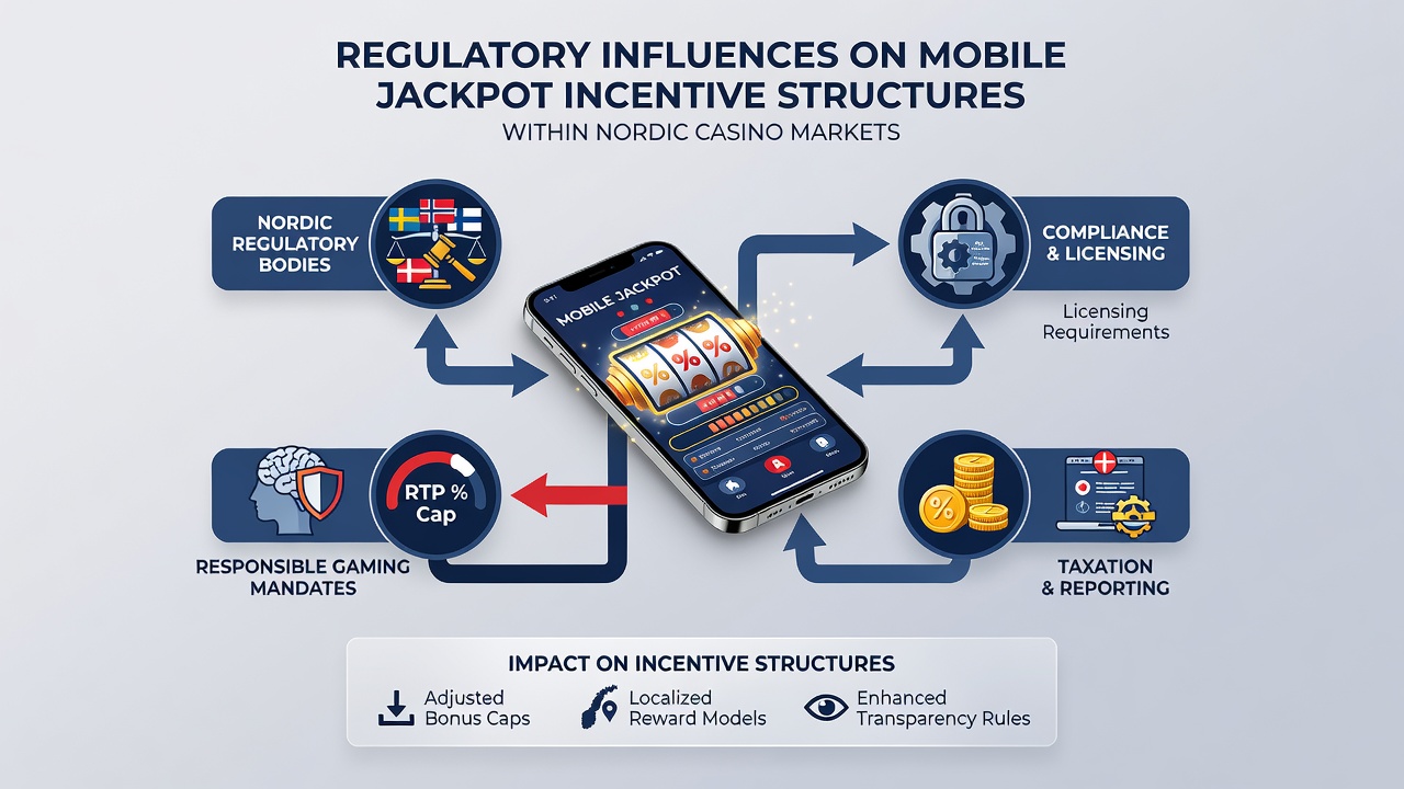 Mobile device displaying Nordic casino jackpot interface with regulatory compliance indicators